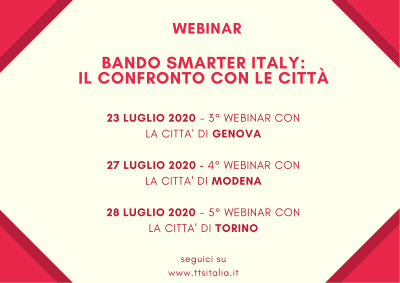 Smarter Italy, i nuovi 3 webinar TTS Italia: confronto con Genova, Modena e Torino
