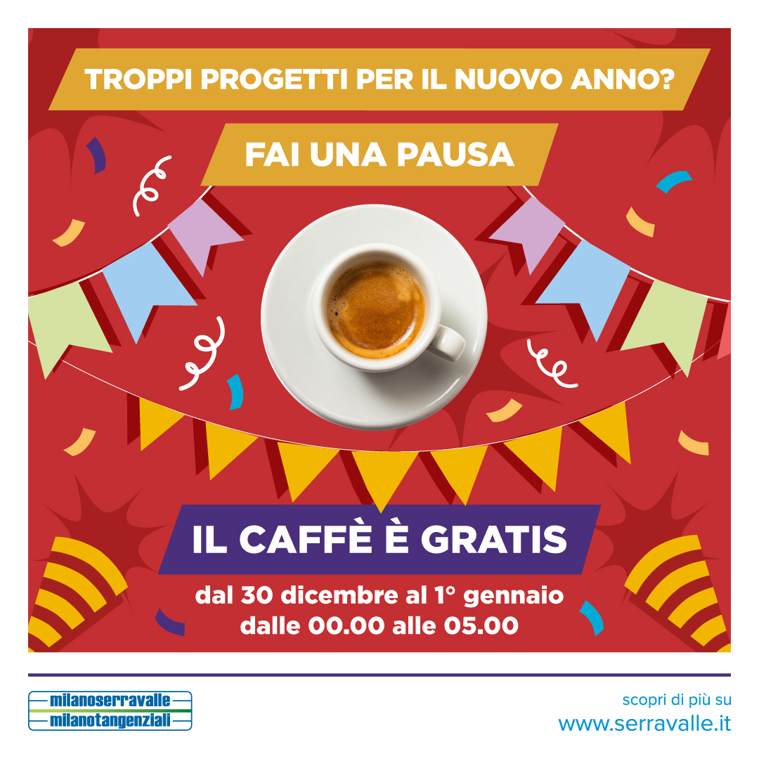 Sicurezza stradale: a Capodanno caffè gratis nelle aree di servizio di Milano Serravalle